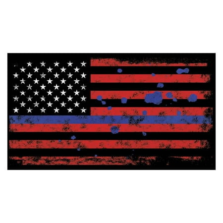 4th of July Distressed Thin Blue Line American Flag Rectangular Decal