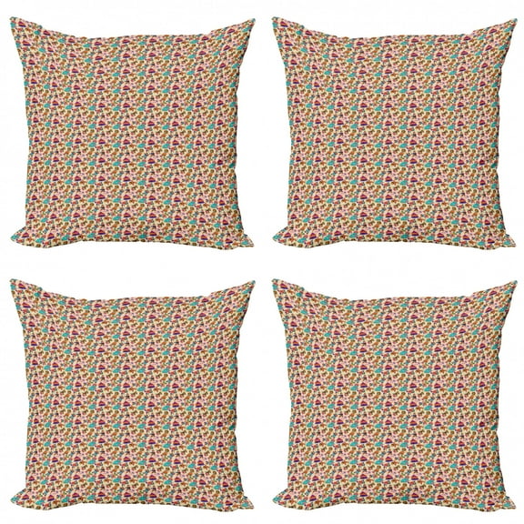 Ambesonne Circus Throw Pillow Cover 4 Pack, Carnival Tent Clown Dog, 16", Multicolor