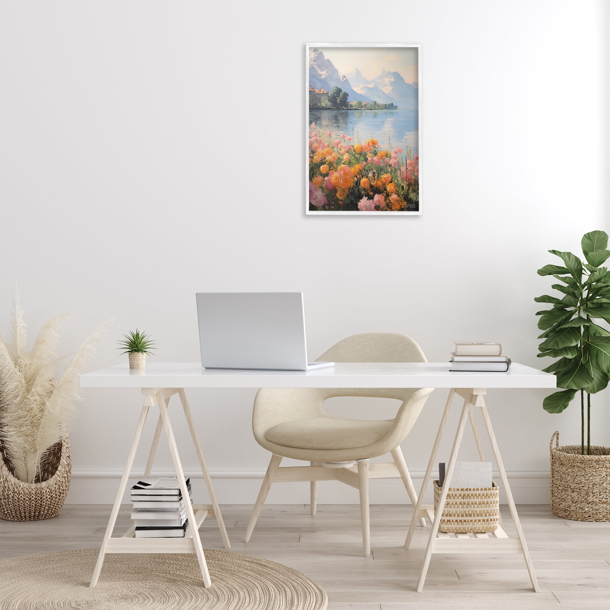 Stupell Industries Mountain Meadow Outskirts Landscape Painting White Framed Art Print Wall Art, 16 x 24