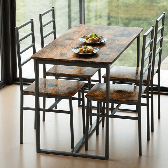 5-Piece Indoor Modern Dining Table Furniture Set, Metal & Wood, for 4 People