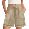 thumbnail image 2 of PNTUTB Women's Summer Shorts,Solid Color Loose Elastic Waistband Drawstring Breathable Cotton-Linen Blend Casual High-Waisted Shorts, 2 of 6