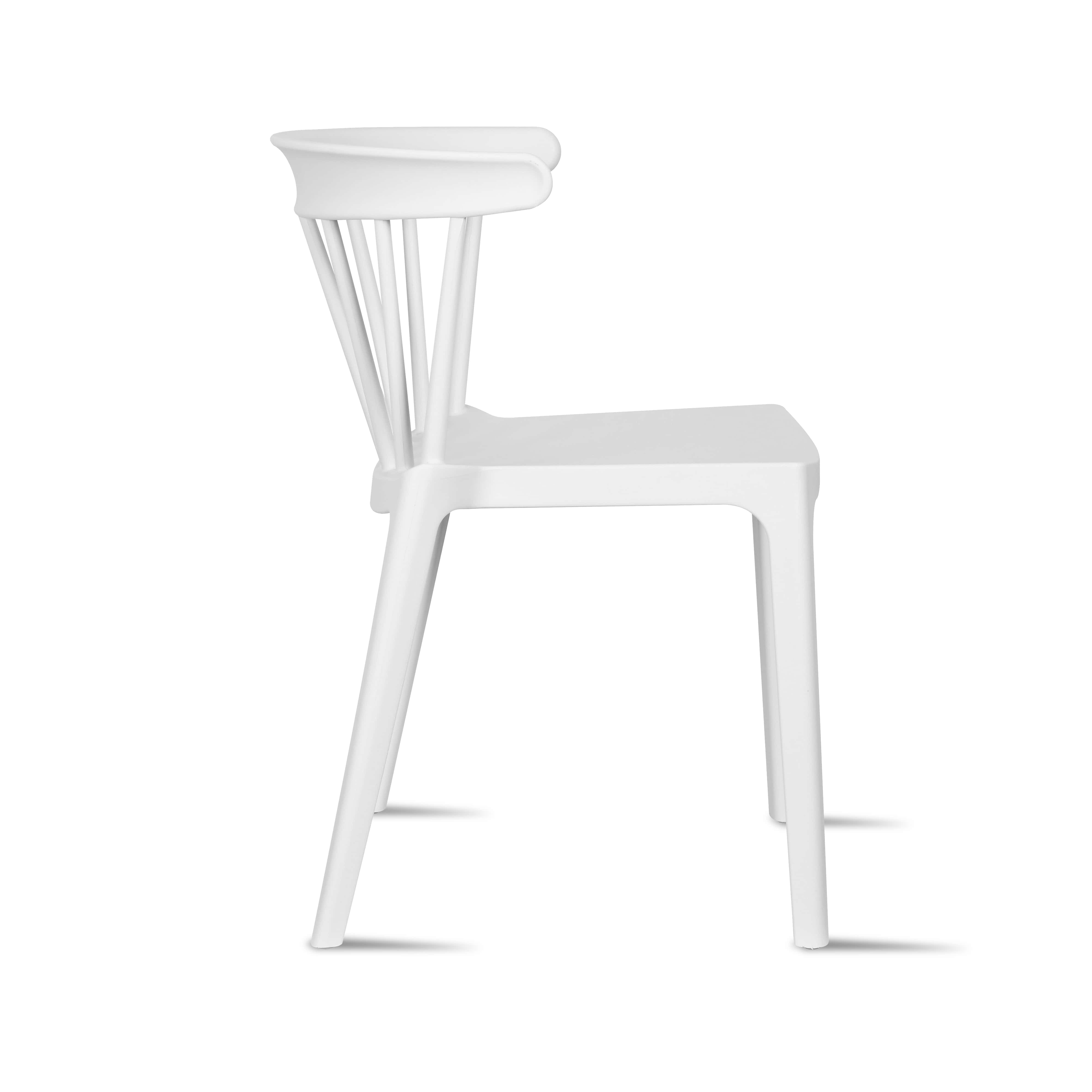 Modern Dining Elbow Side Chair Molded Plastic Indoor and Outdoor Stackable Slat Back Patio Chair, White, Set of 1, 1 piece