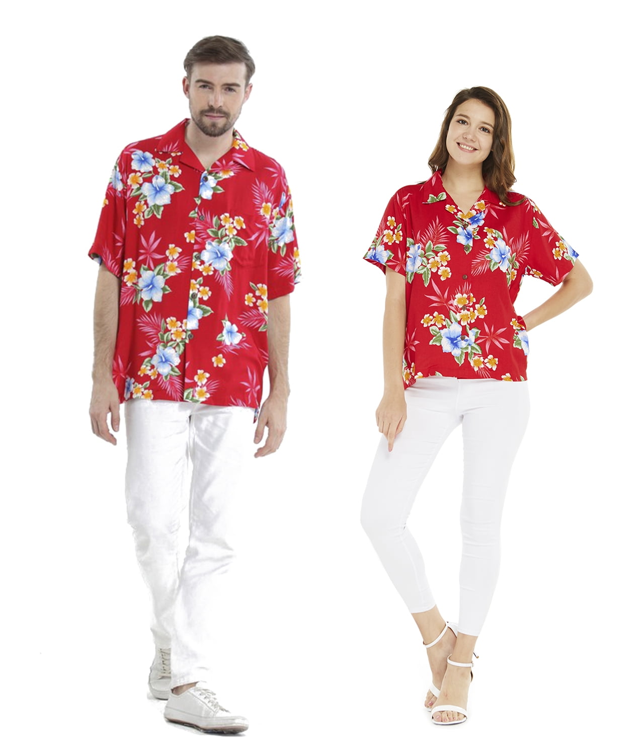 Couple Matching aloha Shirt Hawaiian Beach Cruise Luau Lady Tank Top Red Floral 