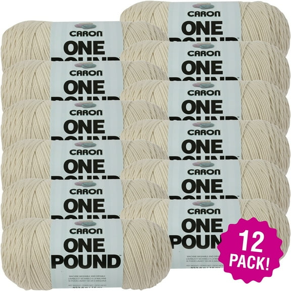 Caron One Pound Yarn - Off White, Multipack of 12