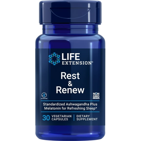 Life Extension Rest & Renew, for a refreshing & restorative night’s sleep, gluten-free, non-GMO, vegetarian, 30 capsules