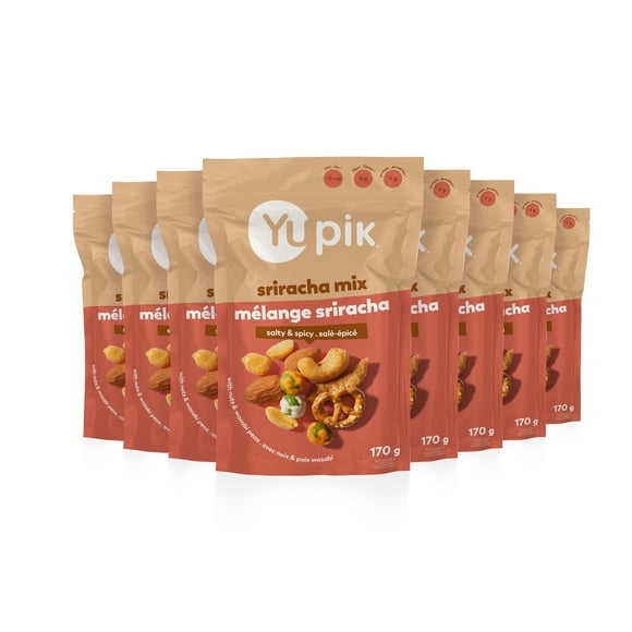 Yupik Sriracha Mix, Savory Crunchy Snack, Spicy Blend, BBQ Trail Mix, Protein Snacks, Cashews, Wasabi Peas, Pretzels, Game Night & Party Snack, 8 Count, 170 g