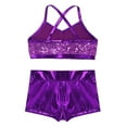 thumbnail image 4 of Sxiwei Kids Girls Two-Piece Sequins Sports Dance Outfit Crop Top with Shorts Gymnastics Dancing Purple 8, 4 of 5