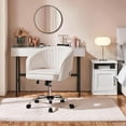 thumbnail image 2 of Wubio Home Office Chair Velvet Desk Chair, Upholstered Modern Swivel Chair with Tufted Barrel Back, Rolling Wheels for Office, Study, Vanity-Cream, 2 of 11