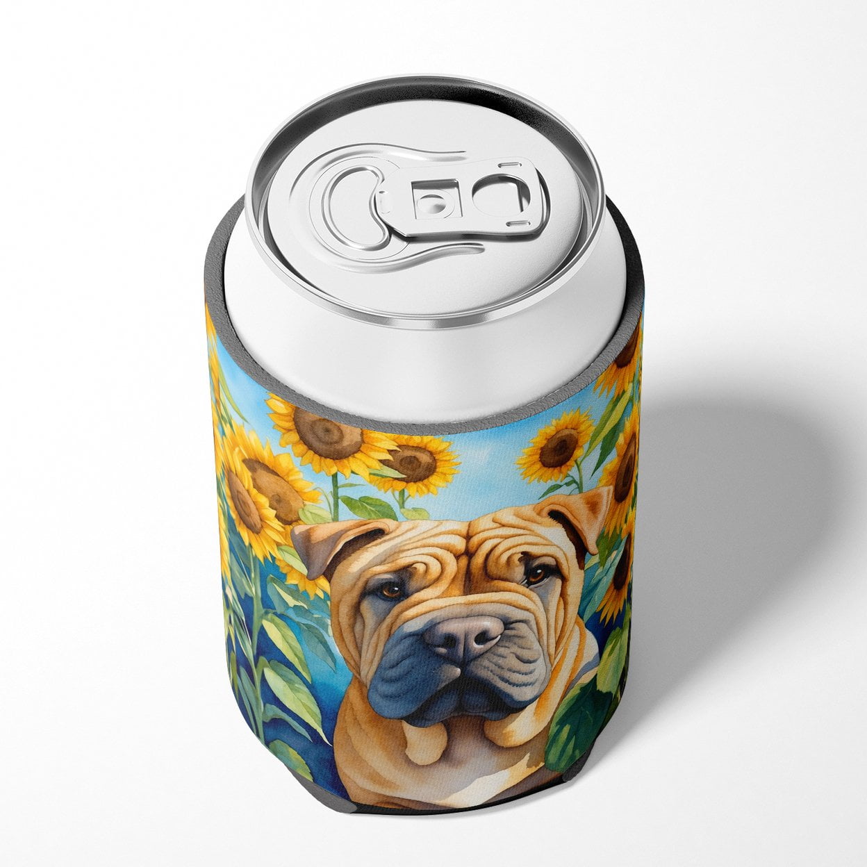 Shar Pei in Sunflowers Can or Bottle Hugger 3 in x 5 in