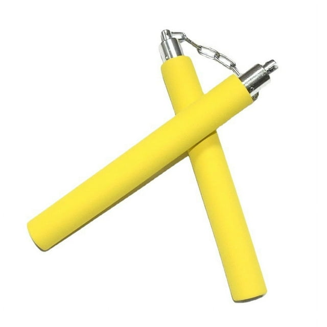 (Amarillo) Nunchakus/Nunchakus de entrenamiento de goma espuma seguros con cadena de acero para niños y principiantes Práctica y entrenamiento