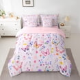 thumbnail image 2 of Feelyou Cartoon Butterfly Teens Bedding Comforter Set 7pcs, Spring Flower Floral King Bedding Sets, Dreamy Cute Animal Reversible Bed Sheets, Ultra Soft Bedroom Decor, 2 of 8