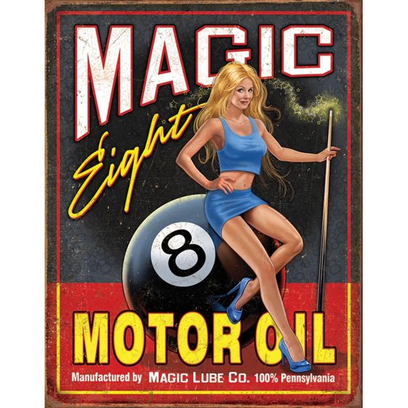 Magic Eight Motor Oil Tin Sign - 12.5x0