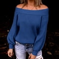 thumbnail image 2 of BKQCNKM Off the Shoulder Sweater Top Oversized Sweaters for Women Black Sweaters for Women Sweaters for Women Long Sleeve Boat Neck Solid Color Womens Sweaters, Blue 3XL, 2 of 6