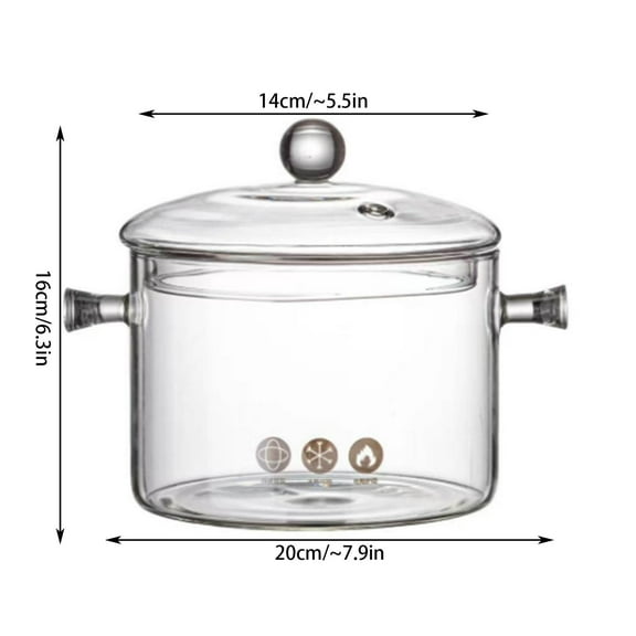 Glass Pots for Cooking on Stove, Glass Cooking Pot with Lid, Heat-Resistant Simmer Pot for Stove Potpourri, Saucepan Pot FIts for Noodles Cooking, Soup, Tea