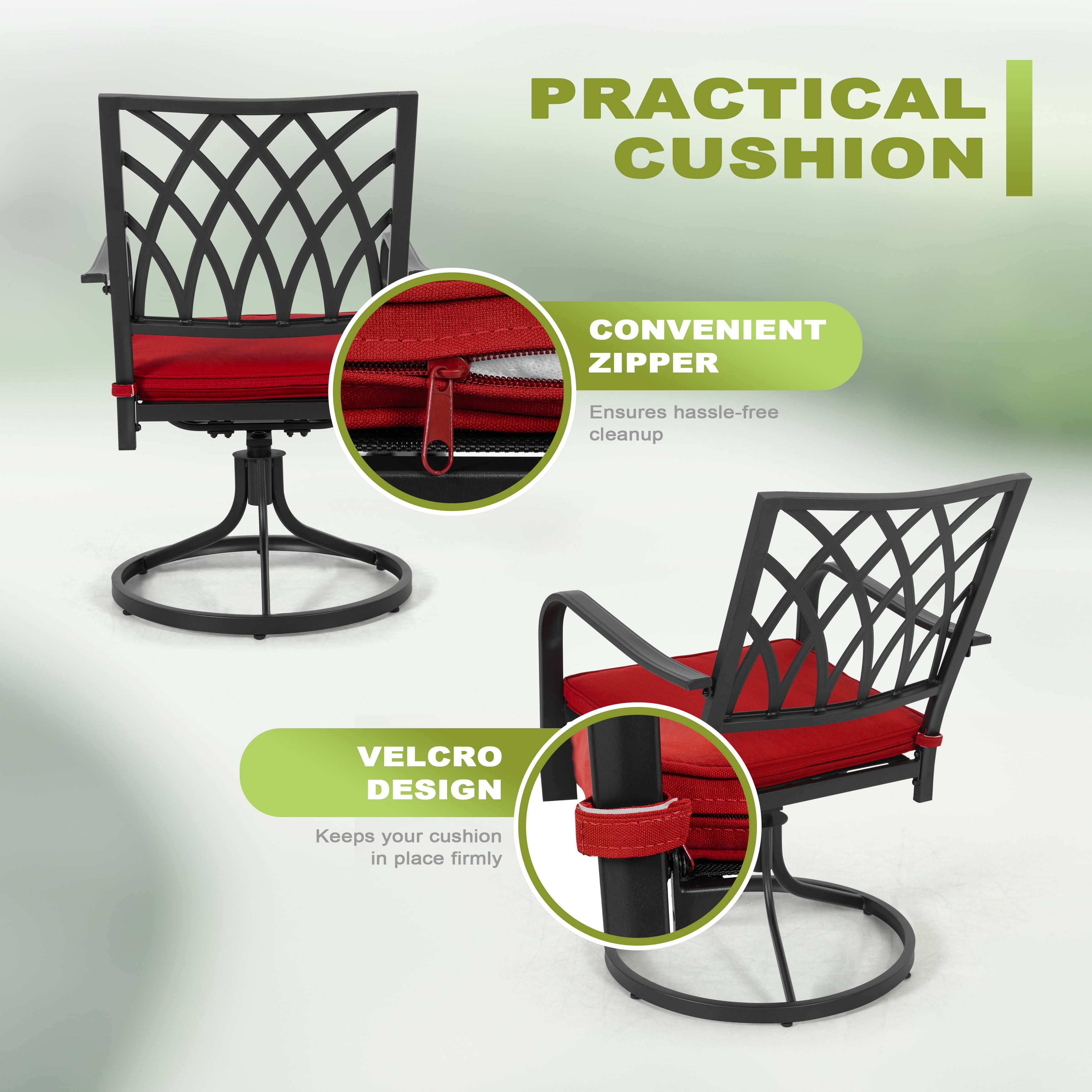 Nuu Garden Patio Swivel Chair Set of 2, Heavy Duty Outdoor Dining Chairs with Cushions, Metal Patio Chairs 360-Degree Swivel for Garden Lawn Porch Backyard, Black