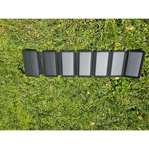 Solar Charger Seven Panels 10.5 Watt 20000mAh Portable Power Bank with LED Light Flashlight Dual 5V USB Ports for Outdoor Camping Hiking (Black)