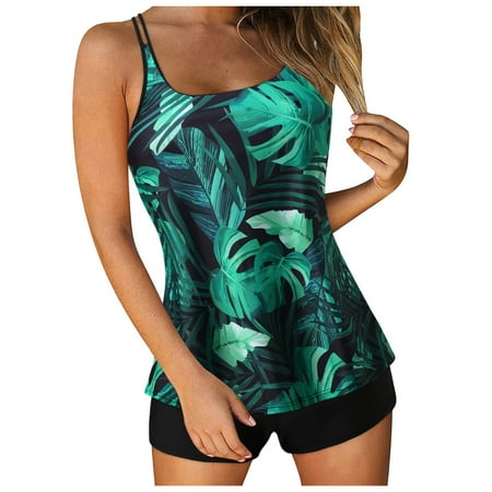 swim suits for women 2025 Womens Plus Size Tankini Swimsuits Two Piece Bathing Suits Flowy Swim Tops with Boy Shorts Swimwear 2 pcs Bathing Suits Swim Tank Top with Boyshorts #03 Green XXL