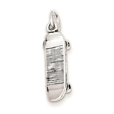 925 Sterling Silver Antiqued Skateboard 22mm x 7mm Charm Pendant