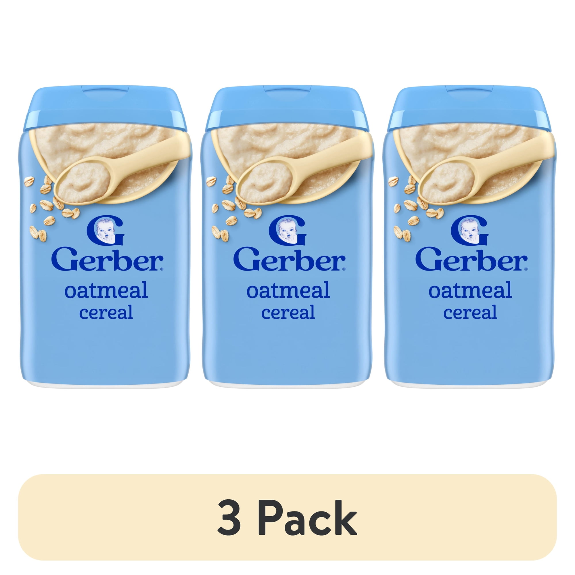 (3 pack) Gerber Infant Food, Stage 1 Baby Food, Baby Oatmeal Cereal, 8g Whole Grains, Infant Cereal 8 oz
