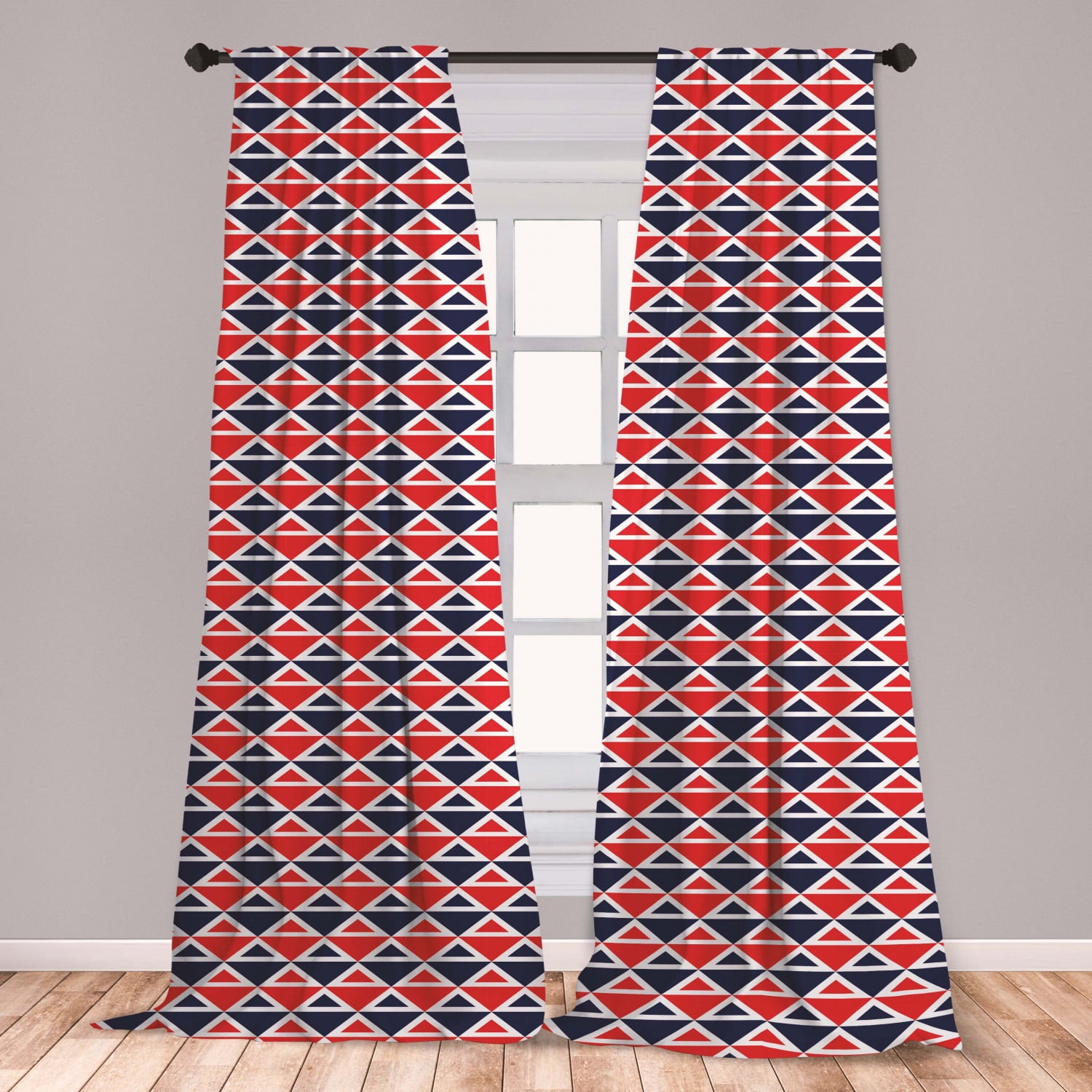 Americana Curtains 2 Panels Set, USA Flag Inspired Abstract Pattern