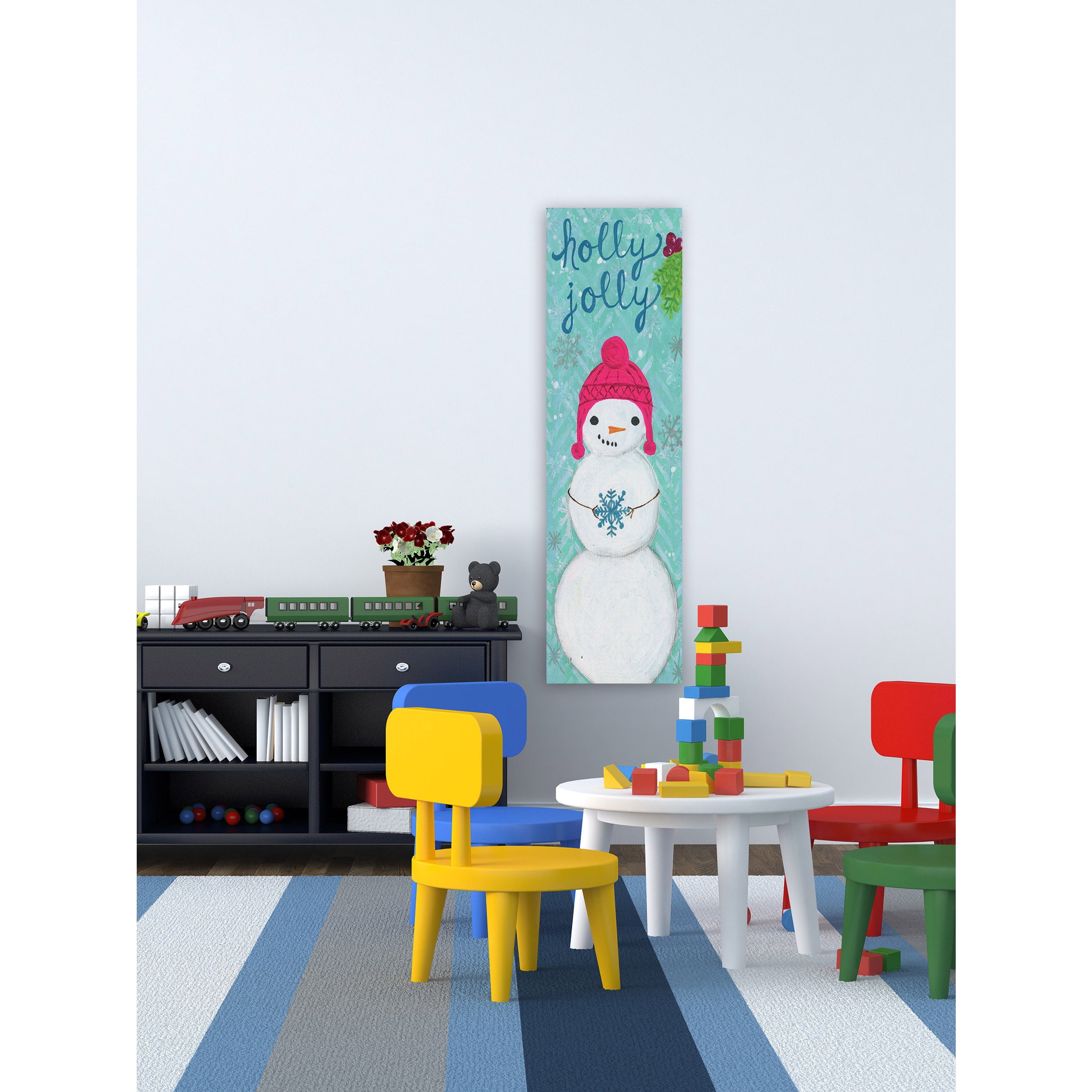 Marmont Hill "Holly Jolly Snowman" by Jill Lambert Painting Print on Wrapped Canvas