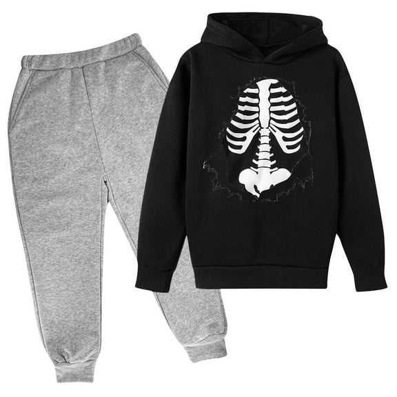 XXWXYD Boys Halloween Bone Outfit Set: Graphic Hoodie Sweatshirt and Pant, Skeleton Pullover for Teen Kids, Fall Pa𝐫𝐭y Suit, Sp𝐨oky Gift Set