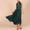 thumbnail image 4 of ClodeEU Women's Halter Neck Fitted Waist Maxi Dress ,Sleeveless Solid Color Pleated Casual Long Dress Army Green,Womens Plus XL, 4 of 6