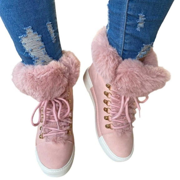 Xiaoxatg Women's Sneakers for Fall and Winter Stylish Thickened Boots with Lace-Up Design for Casual Wear and Traveling 7.5 Pink