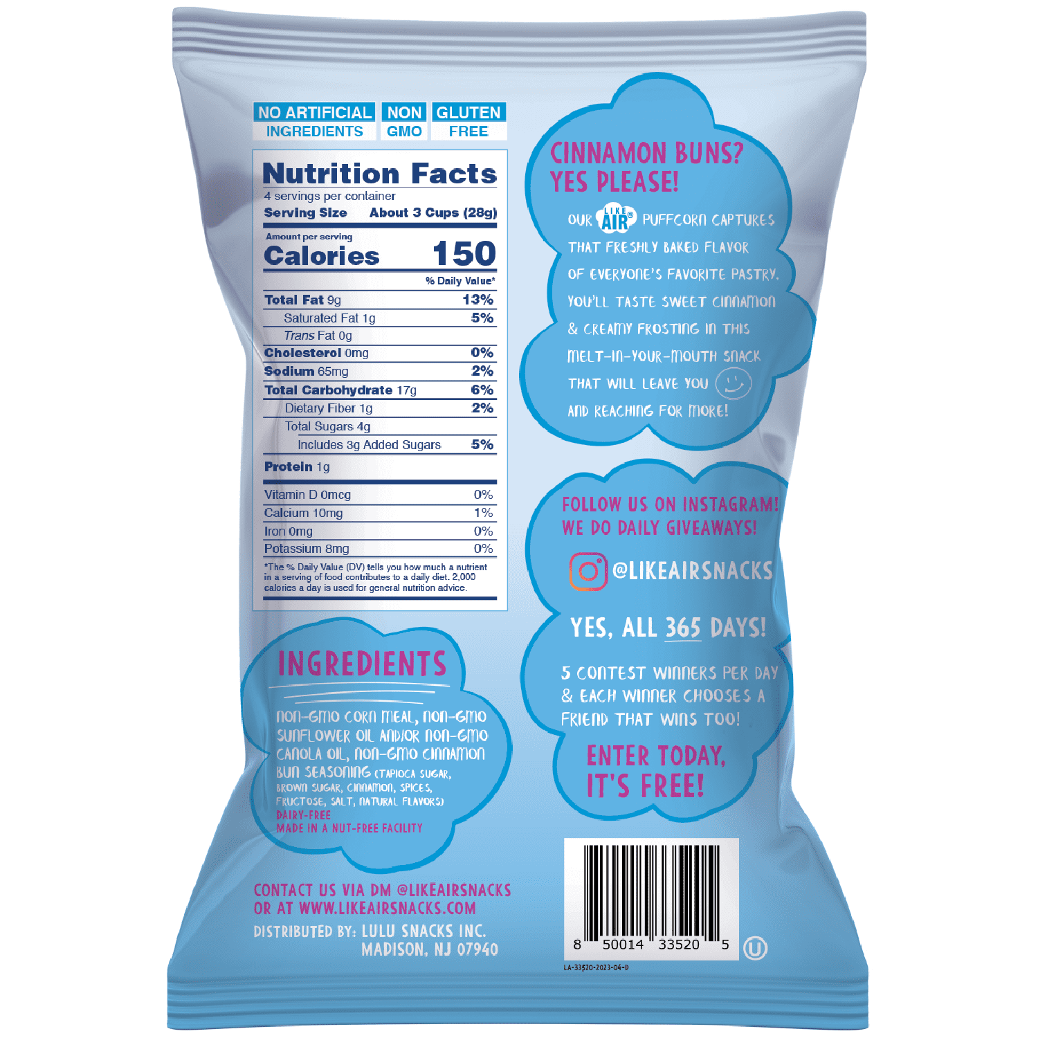 (2 pack) Like Air Puffcorn Cinnamon Bun Flavor Gluten-Free 4oz Bag