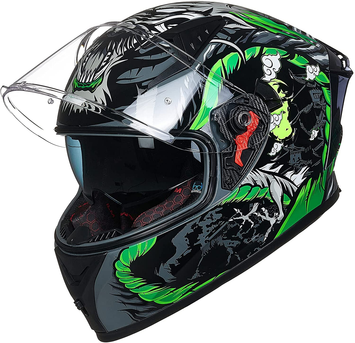 ILM Motorcycle Helmet Full Face with Pinlock Compatible Clear&Tinted Visors and Fins Street Bike Motocross Casco DOT(Legend Green, Medium)