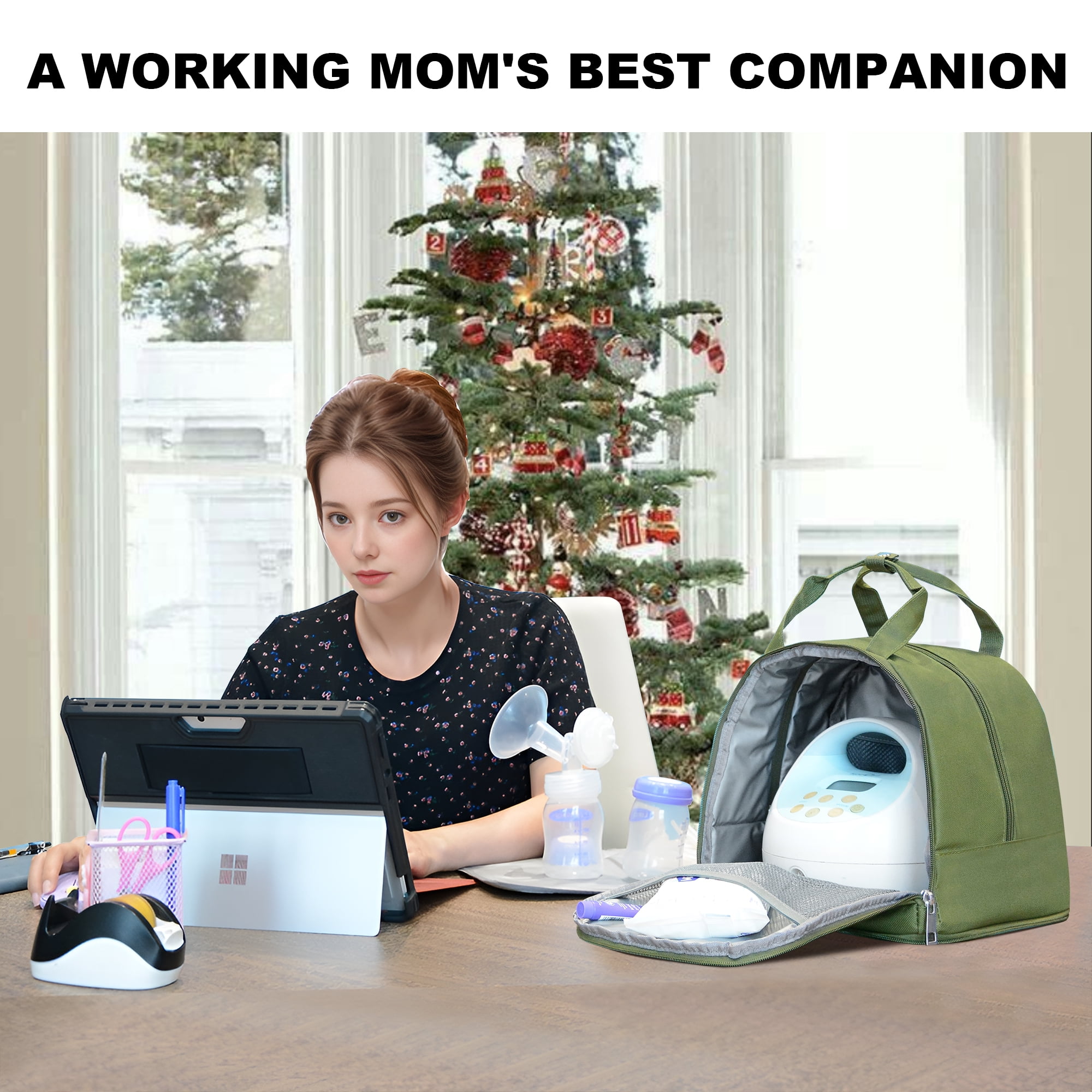 Breast Pump Bag, Wearable Breast  Pump Backpack with Pockets for Working Mom, Green