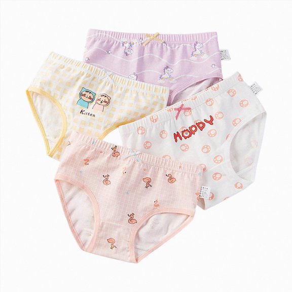 Linfrsh Potty Training Underwear for Girls 4Pack Toddler Girls Cotton Briefs Soft Breathable Kids Cartoon Print Underwear Little Girls Comfort Triangle Panties Set(Purple,3XL)
