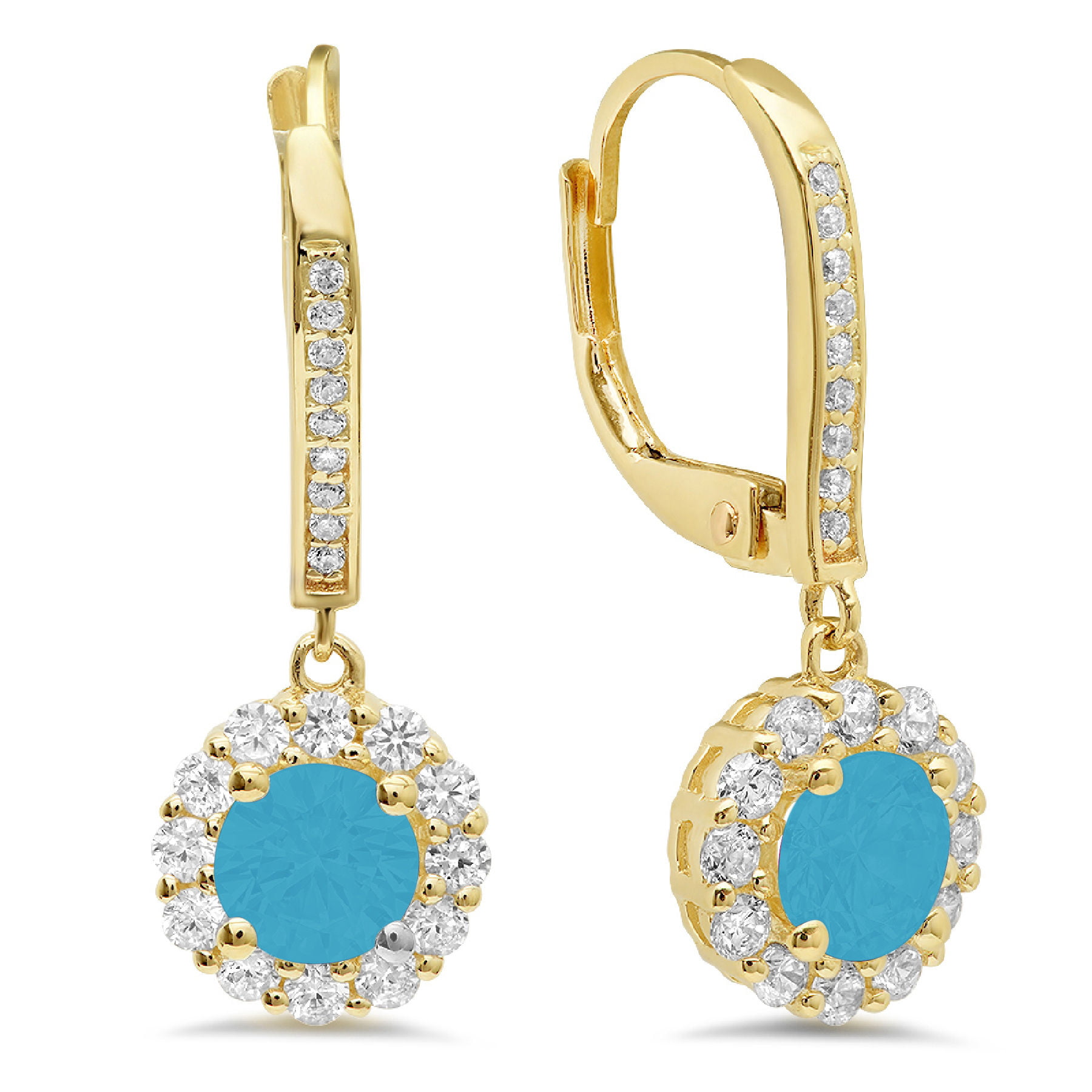 Details about   4ct Round Cut Dangle Simulated Turquoise 18k Yellow Gold Earrings Lever Back 