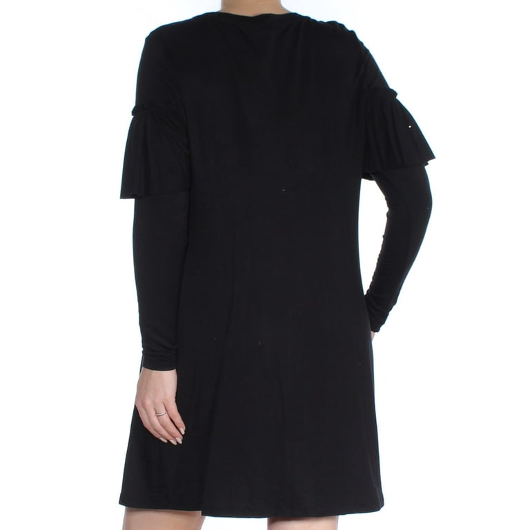 kensie dress black KENSIE DRESSES Womens Black Zippered Slitted Sheer Lined Tie Belt Frin   Bobbi + Bricka