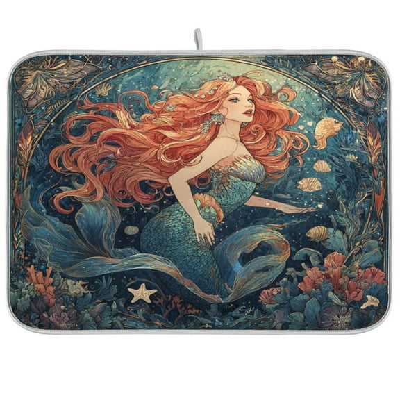 Dish Drying Mat Kitchen Pad Large Counter Absorbent Dish Mats Drainer Beautiful Mermaid