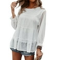 thumbnail image 3 of Women Ruching Long Sleeve Round Neck Contrast Color T-shirt, 3 of 7