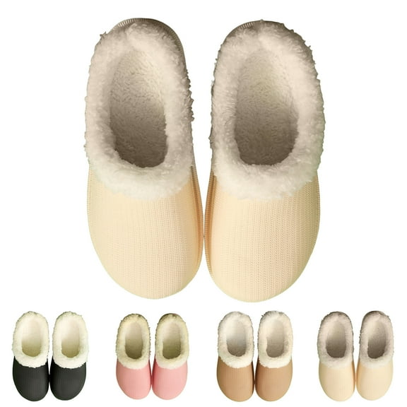 Dakaela Womens Lined Clogs Waterproof Winter Fleece Walking Garden Shoes Non Slip Warm House Slippers Indoor Outdoor Mules Beige 6