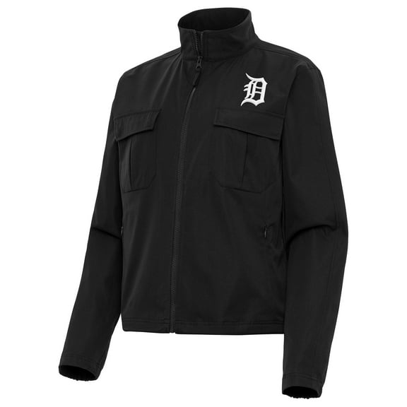Women's Antigua Black Detroit Tigers Even Par Full-Zip Jacket
