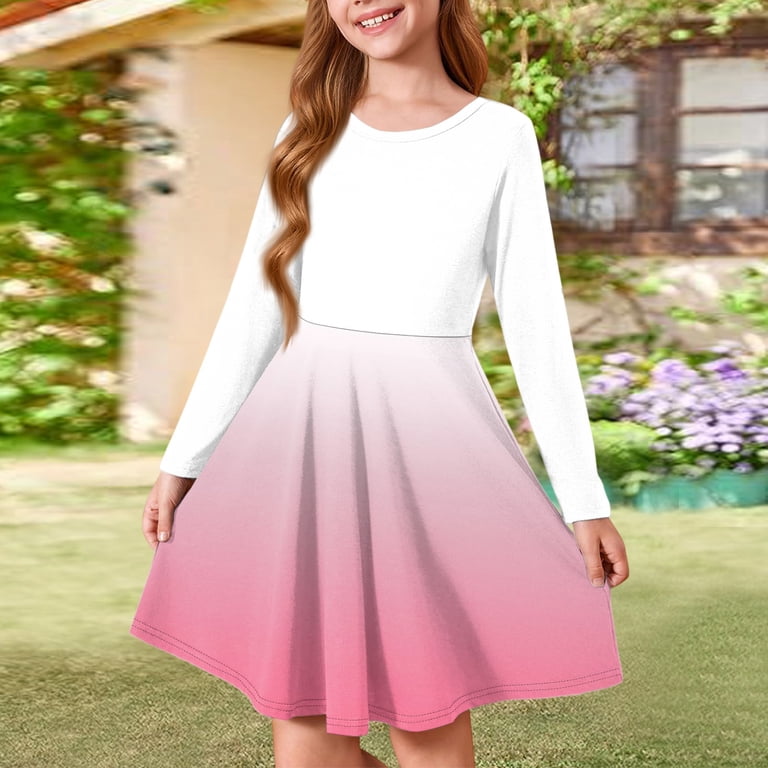 Abcomgle Girls Dresses Size 10-12 Casual A-Line Long Sleeve Tshirt Dress  Gradient Crew Neck Girls Skater Dress Swing Dresses for 4-14t Kids 13-14  Years,Light pink - Walmart.com