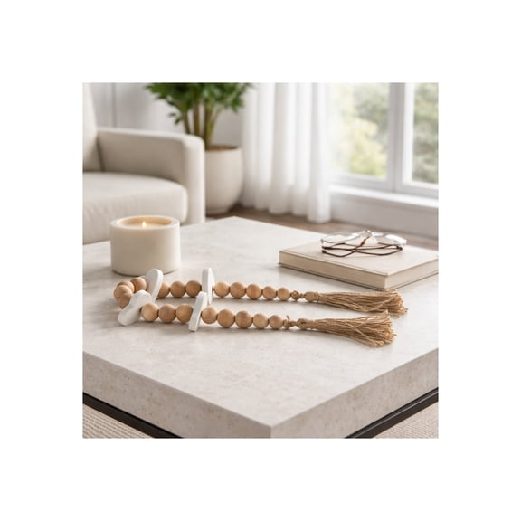 Refined Marble Bead Accent for Home Decor and Bathroom - Sculpted Neutral Styling for Office, Room and Living Room - Elegant Garland  for Shelf and Coffee Table Decor Surfaces - 3", Tan & White