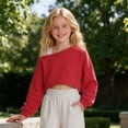 thumbnail image 4 of Girls Off Shoulder Sweatshirt Asymmetrical Long Sleeve Cute Crop Top for Kids, 4 of 5