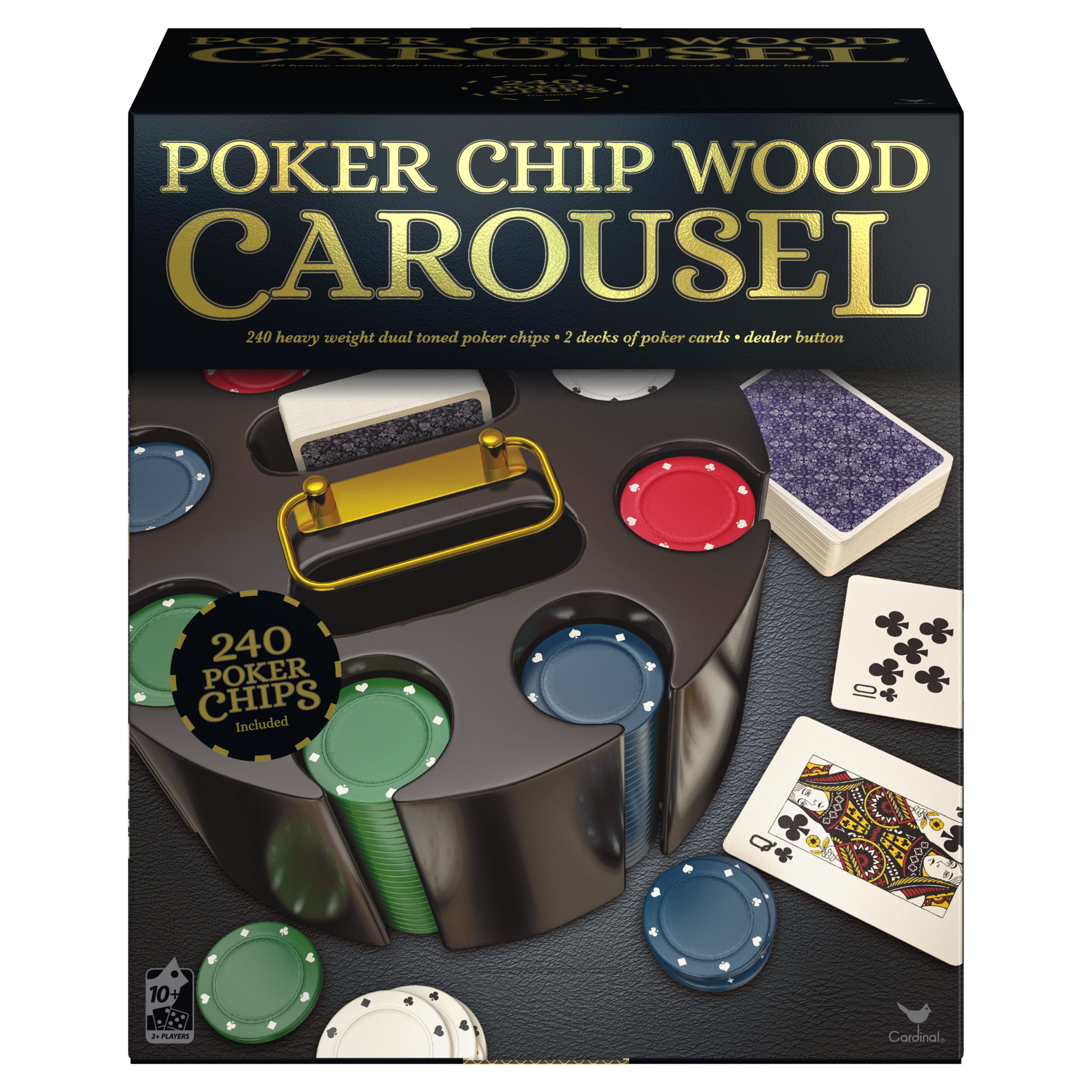 Wood Poker Carousel with Chips, Cards, and Dealer Button