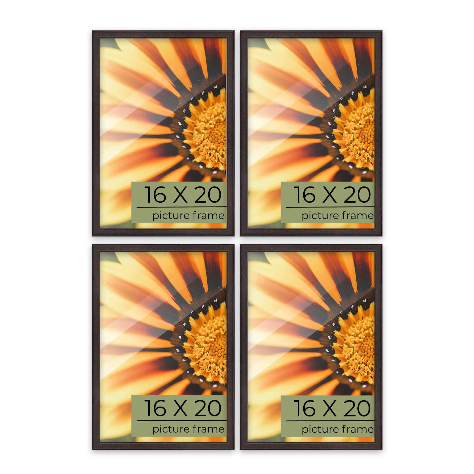 Pack of 4 Rustic Brown 16x20 Picture Frames | Solid Wood | UV-Resistant Acrylic | Easy Gallery Wall