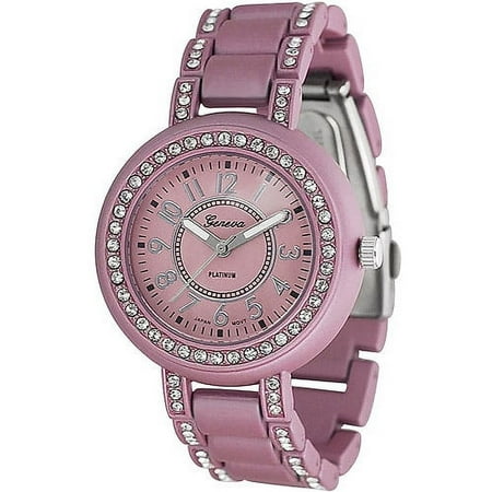 Brinley Co. Women's Rhinestone-Accented Soft-Coated Link Watch