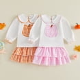 thumbnail image 6 of Yuncity Girls 2 Piece Outfit Set Fall Winter Peter Pan Collar Pumpkin Embroidery Long Sleeve Top Tiered Ruffle Skirt Holiday Party Clothes Size 18-24 Months, 6 of 7