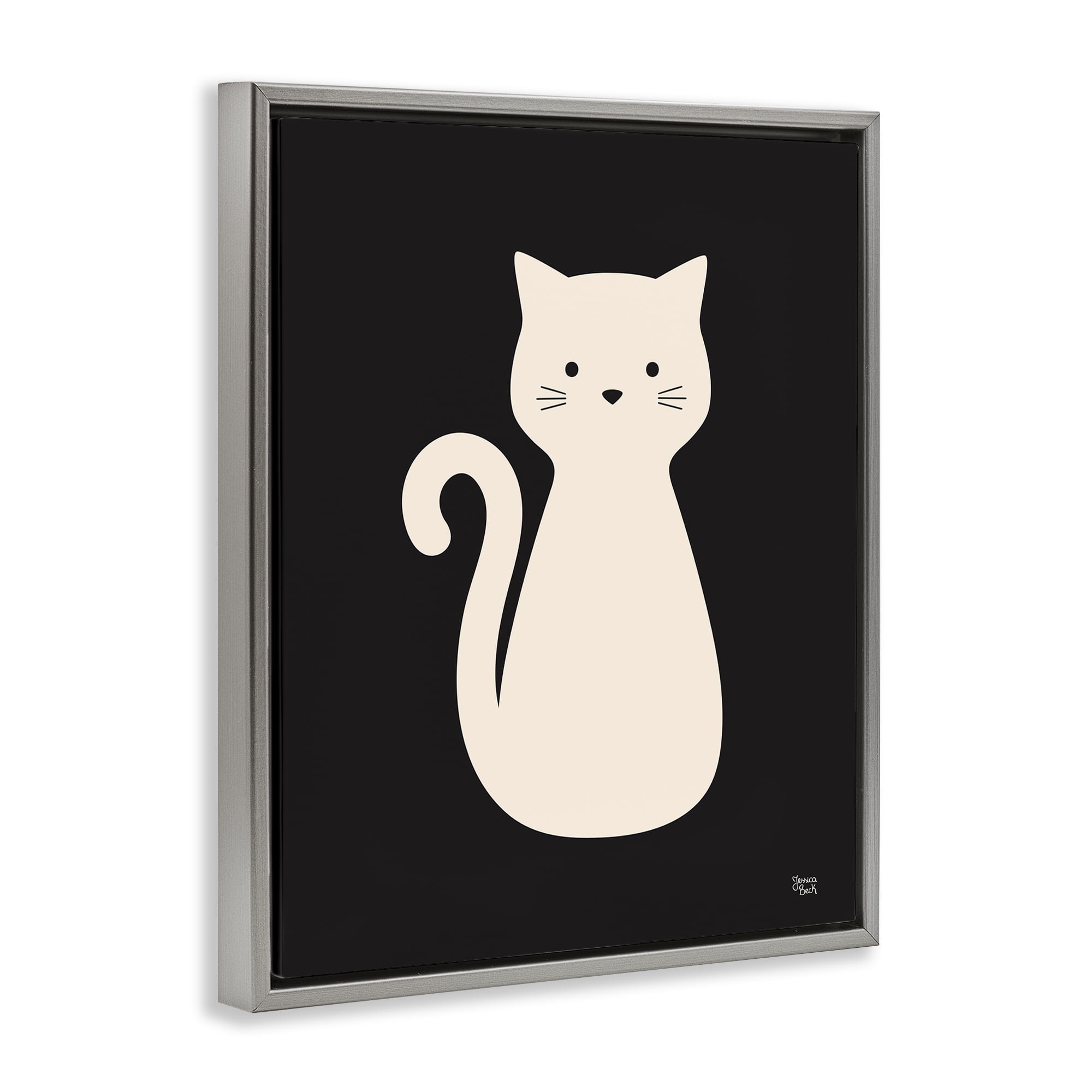 Stupell Industries Feline Grace White Cat Animals Painting Gray Floater Framed Canvas Art Print Wall Art, 17 x 21