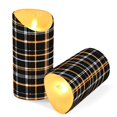 thumbnail image 3 of Coffee Colored Checkered Pattern Flameless Candles 2 PCS with Remote Realistic Moving Flame LED Tapered Pillar Set for Home Decor, 3 of 7