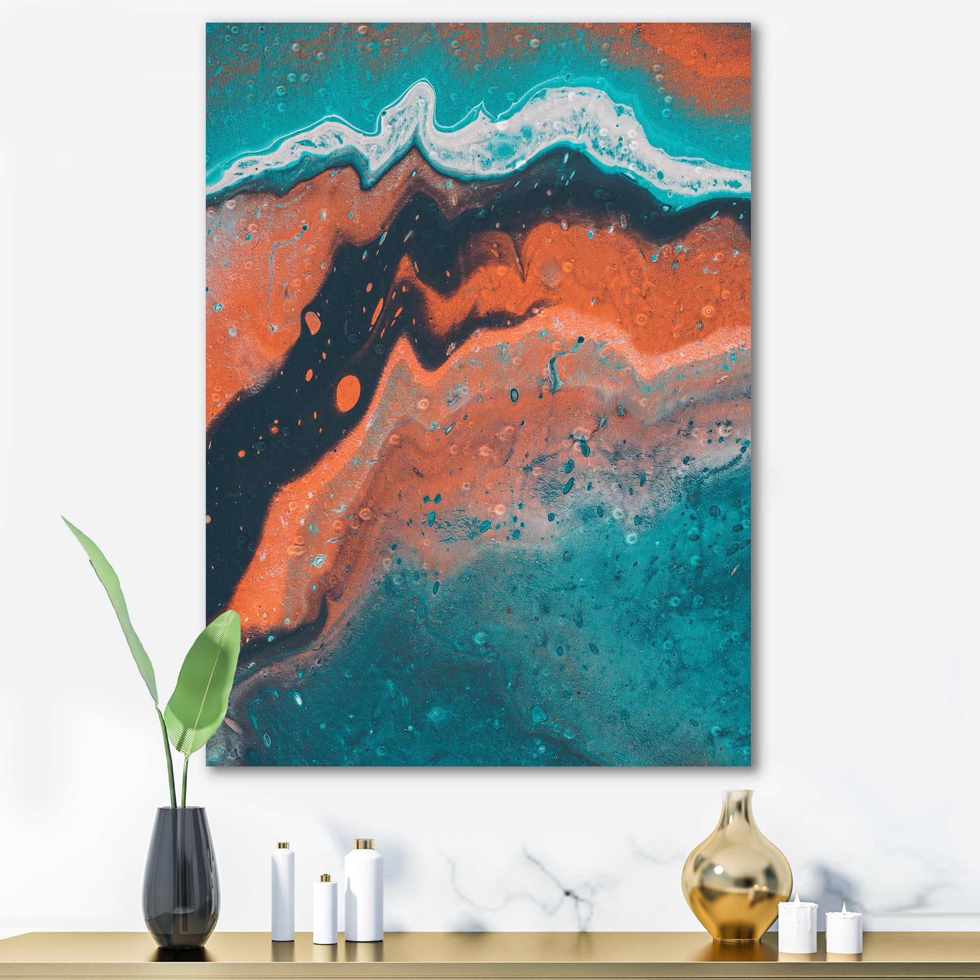 Designart ' Abstract Marble Composition In Orange and Blue VI ' Modern Canvas Wall Art Print