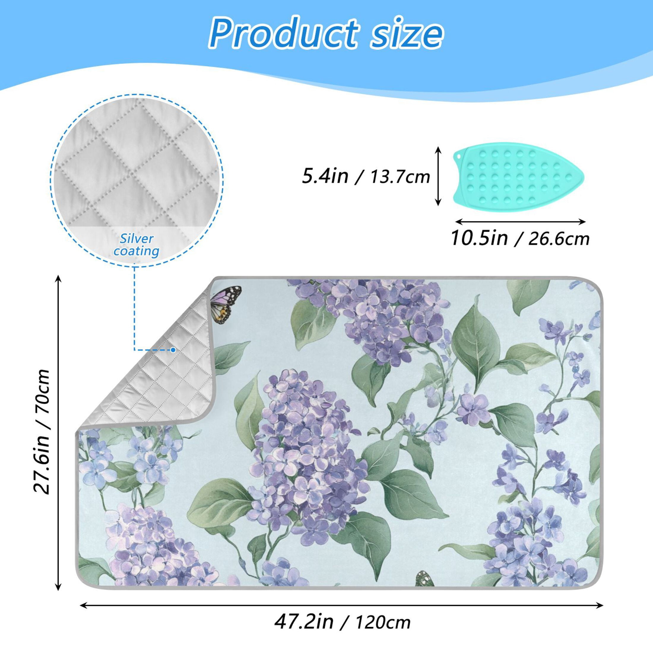 Elegant Lilac Flowers with Butterflies Ironing Mat Blanket Portable Travel Ironing Pad Heat Resistant Pad 47.2" x 27.6”
