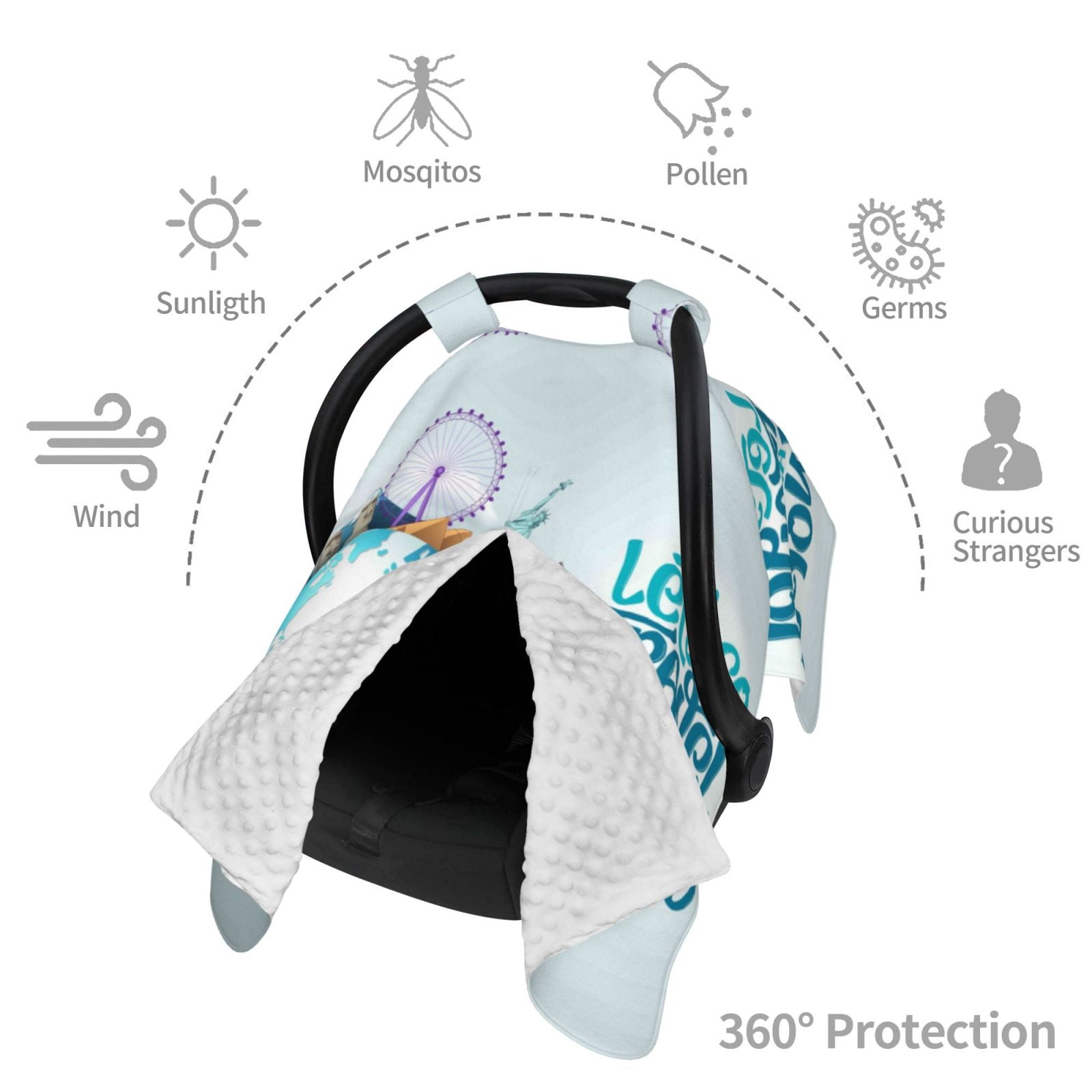 Car Seat Cover Baby - Let's go Travel Around the World Breathable Infant Car Seat Cover for Baby Carseat, Lightweight Comfort Baby Essentials Must Haves Newborn Stuff for Girl Boy